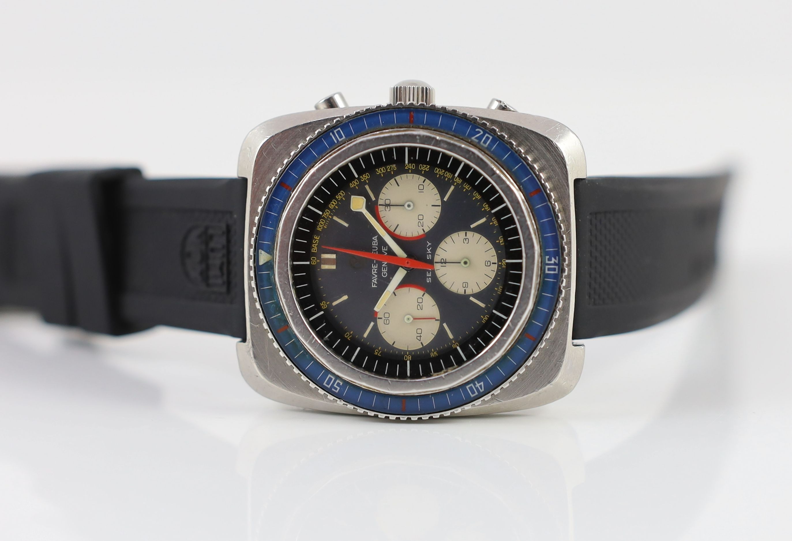 A gentleman's 1970's stainless steel Favre Leuba Sea Sky chronograph manual wind wrist watch